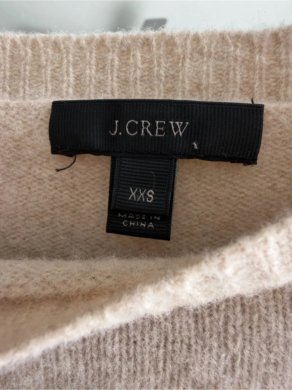 J. Crew Beige Crewneck Sweater with Black Trim Detail